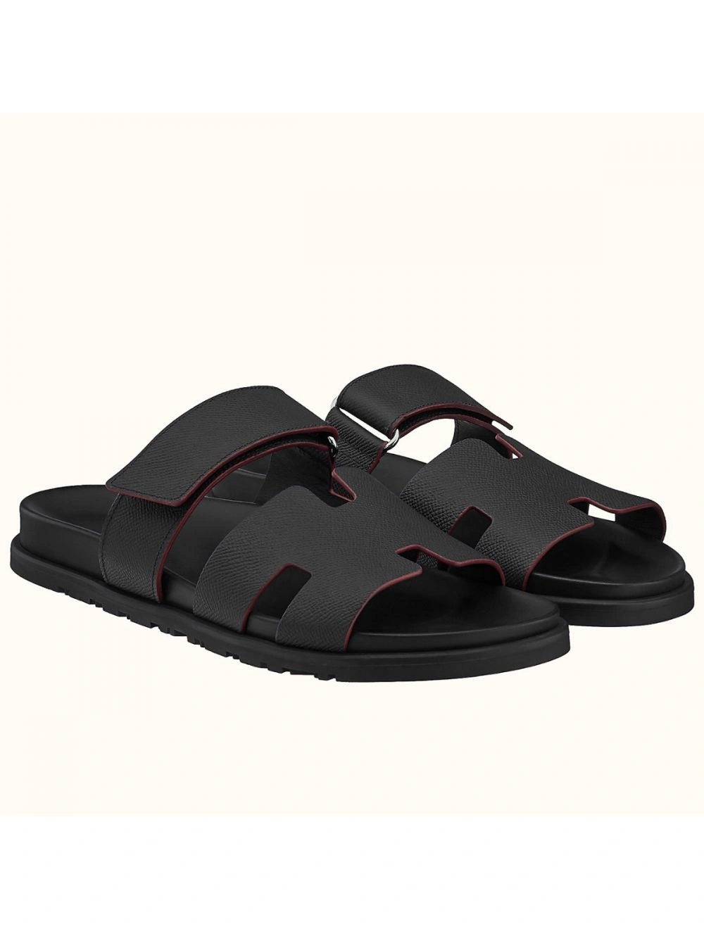 Hermes Women’s Chypre Sandals In Black Epsom Calfskin