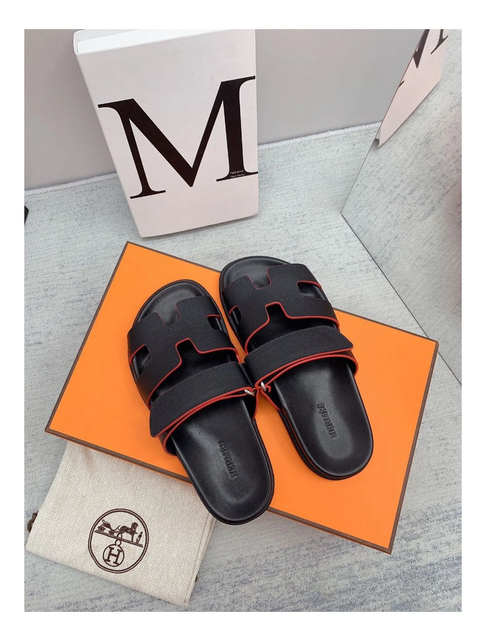 Hermes Women’s Chypre Sandals In Black Epsom Calfskin