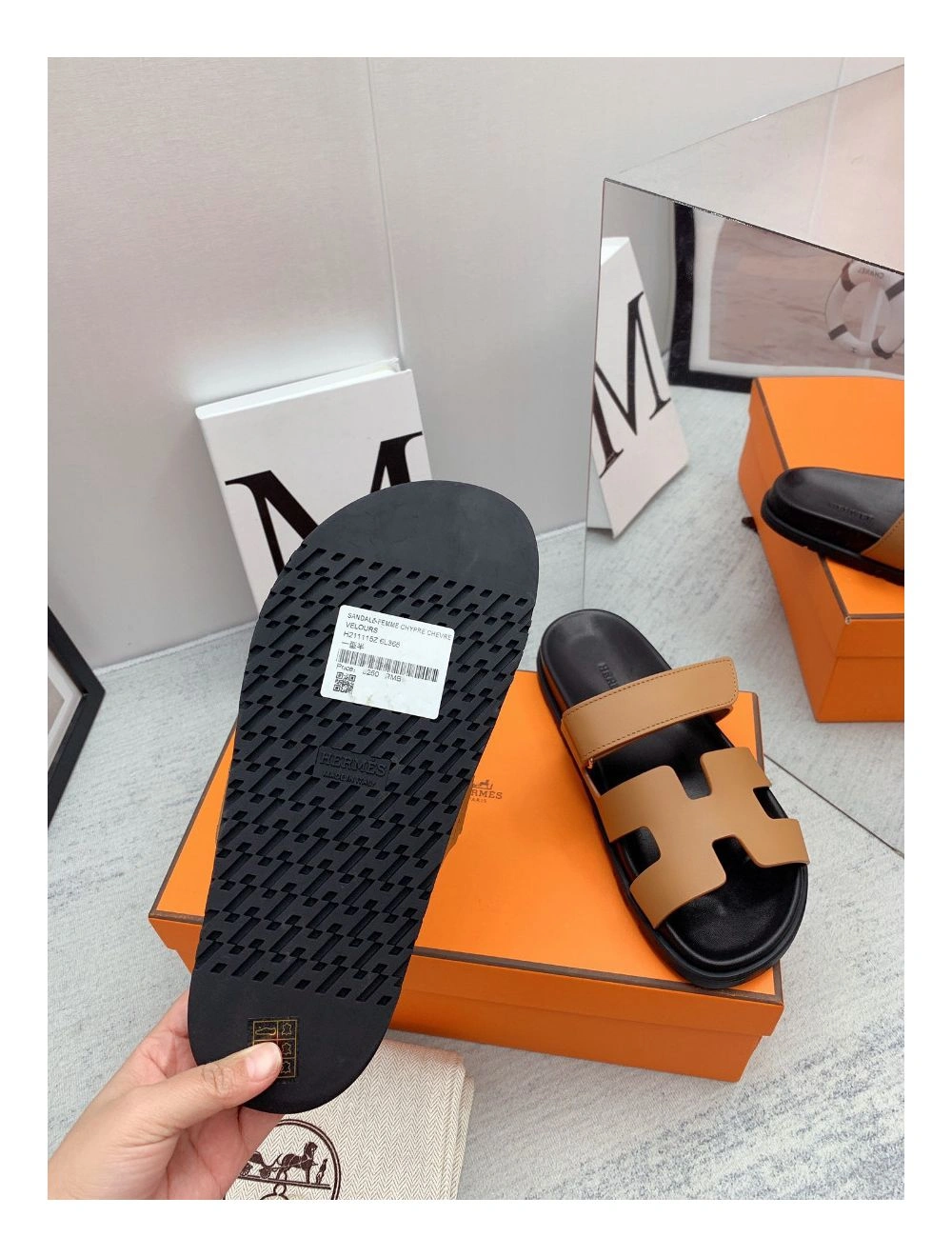 Hermes Women’s Chypre Sandals In Brown Calfskin