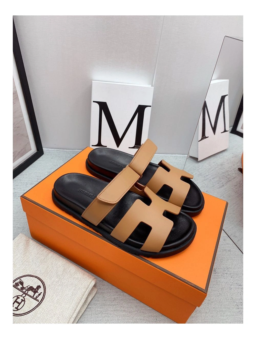 Hermes Women’s Chypre Sandals In Brown Calfskin