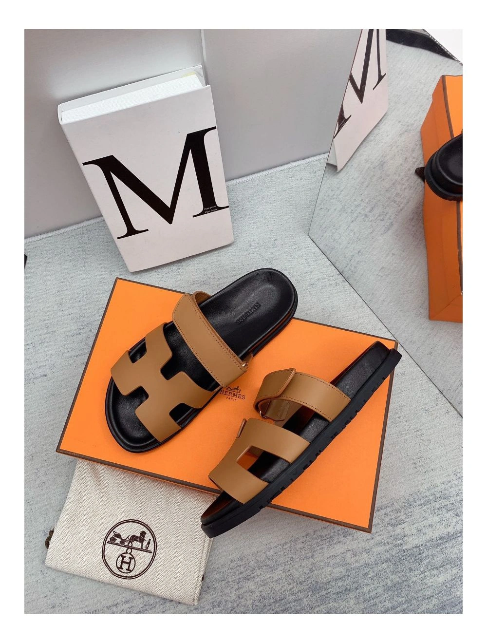 Hermes Women’s Chypre Sandals In Brown Calfskin