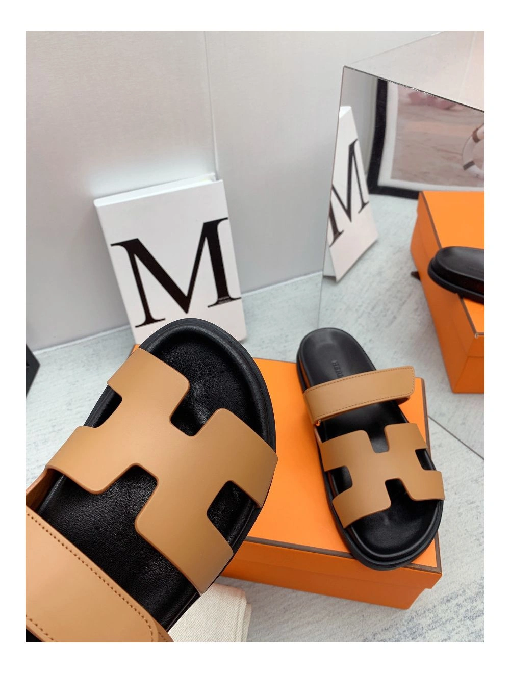 Hermes Women’s Chypre Sandals In Brown Calfskin