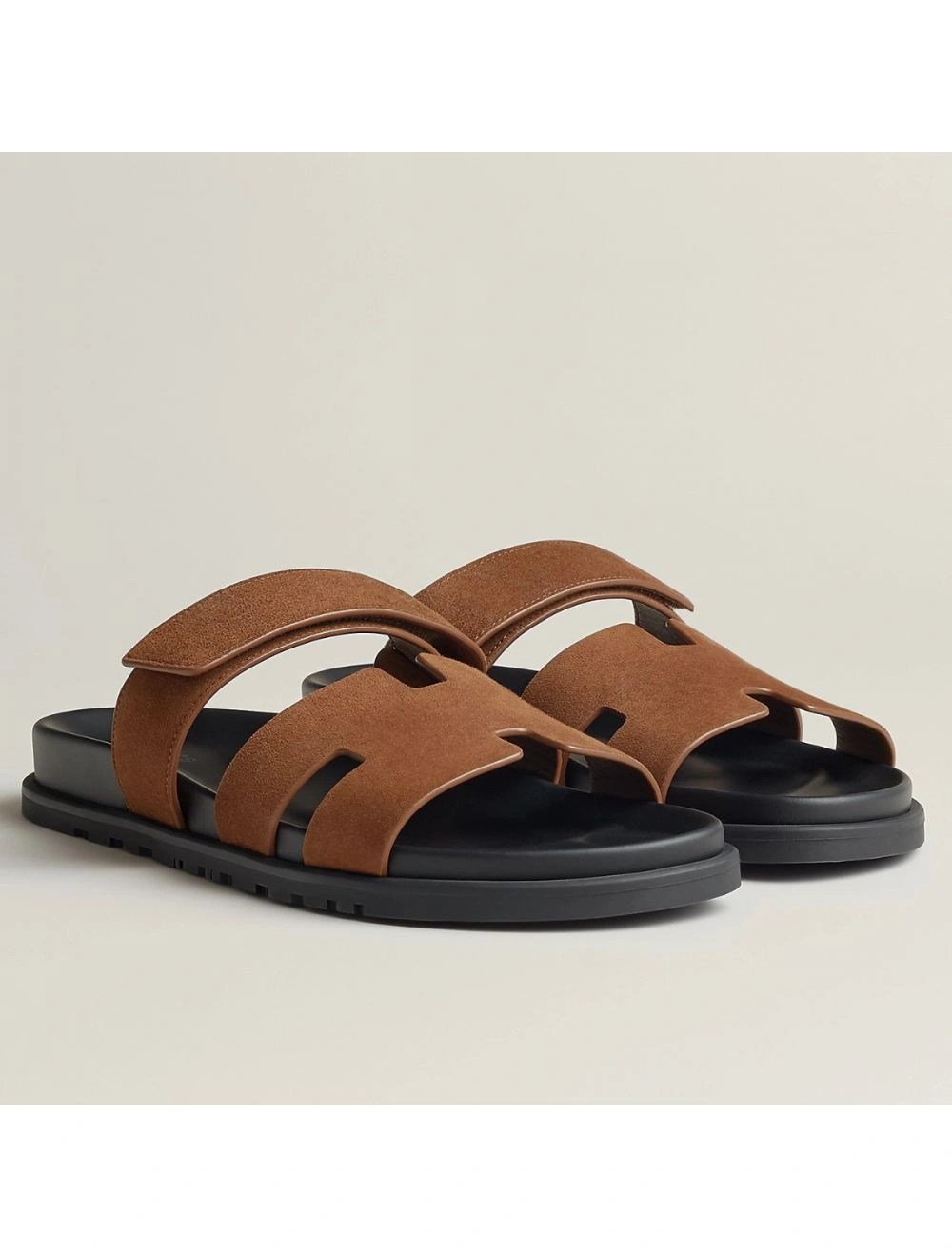 Hermes Women’s Chypre Sandals In Brown Suede Calfskin