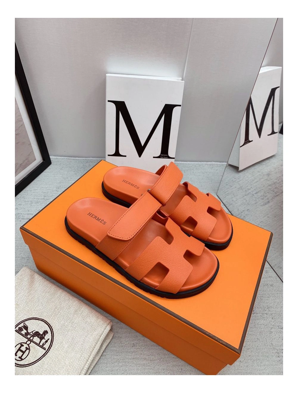 Hermes Women’s Chypre Sandals In Orange Epsom Calfskin