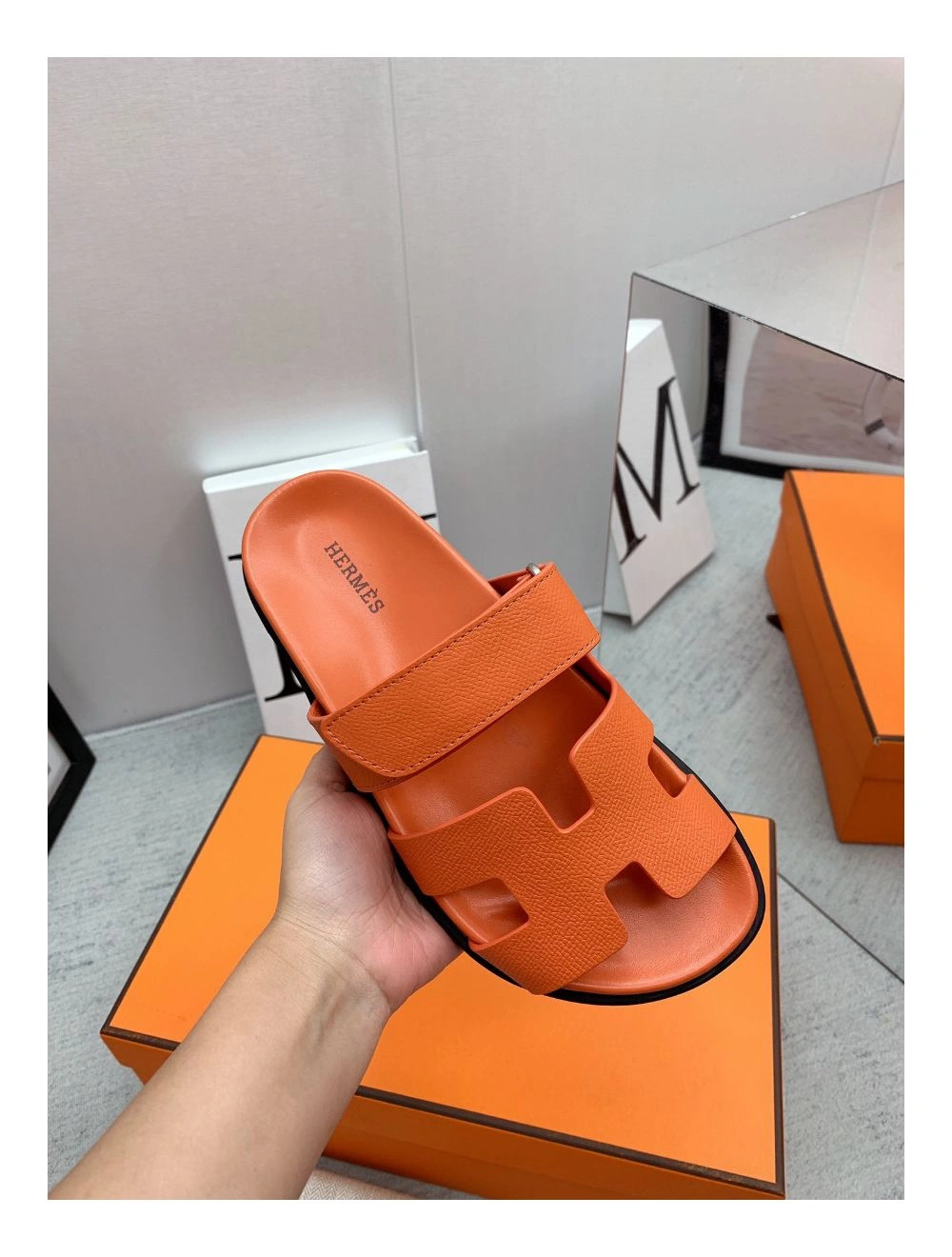 Hermes Women’s Chypre Sandals In Orange Epsom Calfskin