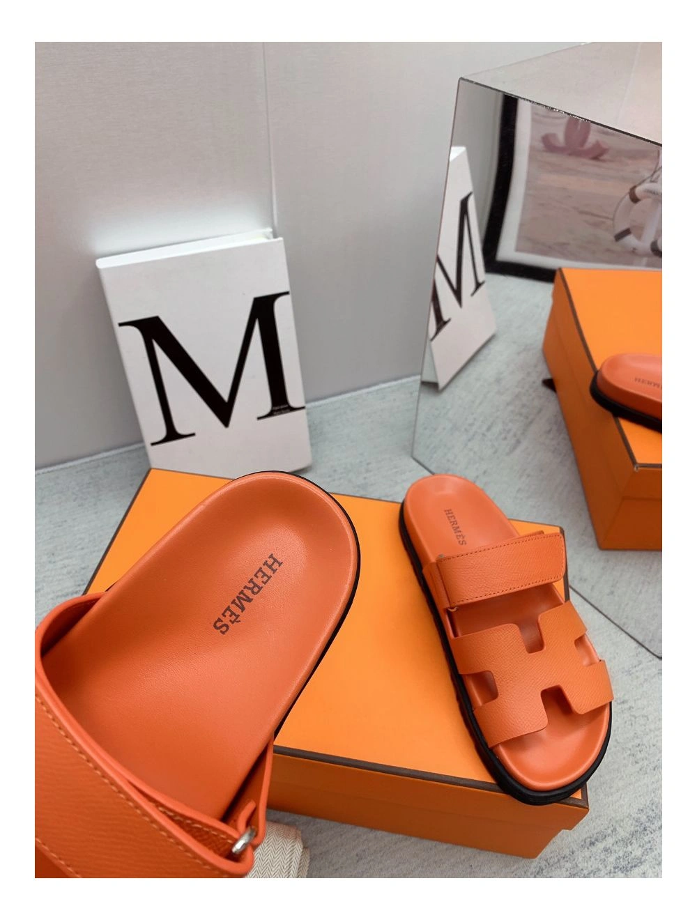 Hermes Women’s Chypre Sandals In Orange Epsom Calfskin