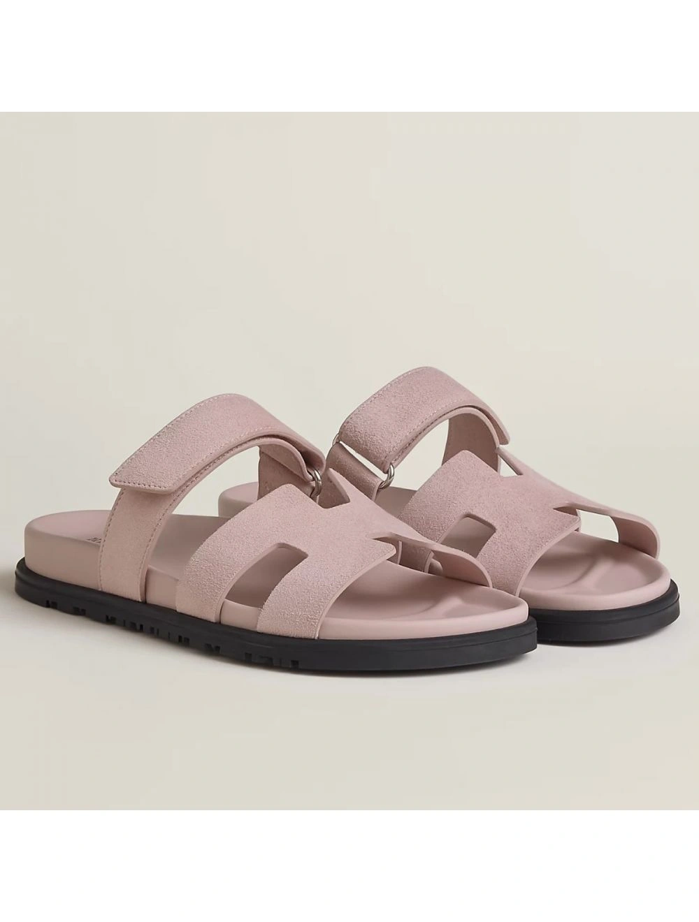 Hermes Women’s Chypre Sandals In Pink Suede Calfskin