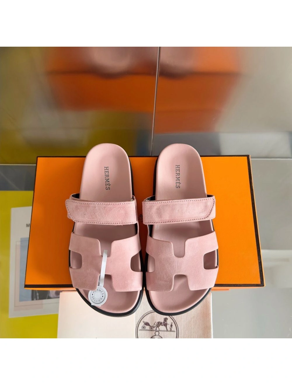 Hermes Women’s Chypre Sandals In Pink Suede Calfskin