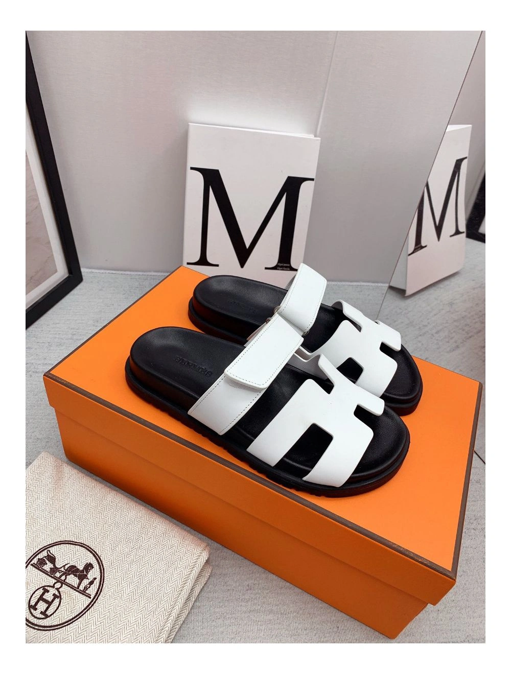 Hermes Women’s Chypre Sandals In White Calfskin