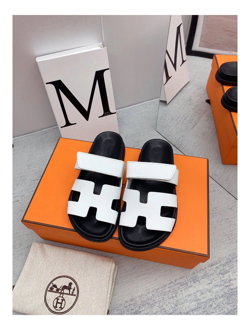 Hermes Women’s Chypre Sandals In White Calfskin