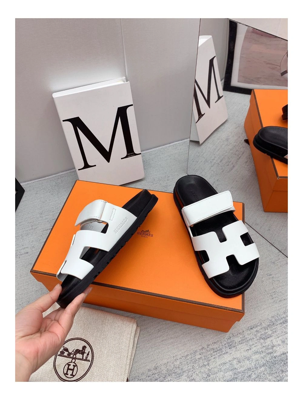 Hermes Women’s Chypre Sandals In White Calfskin