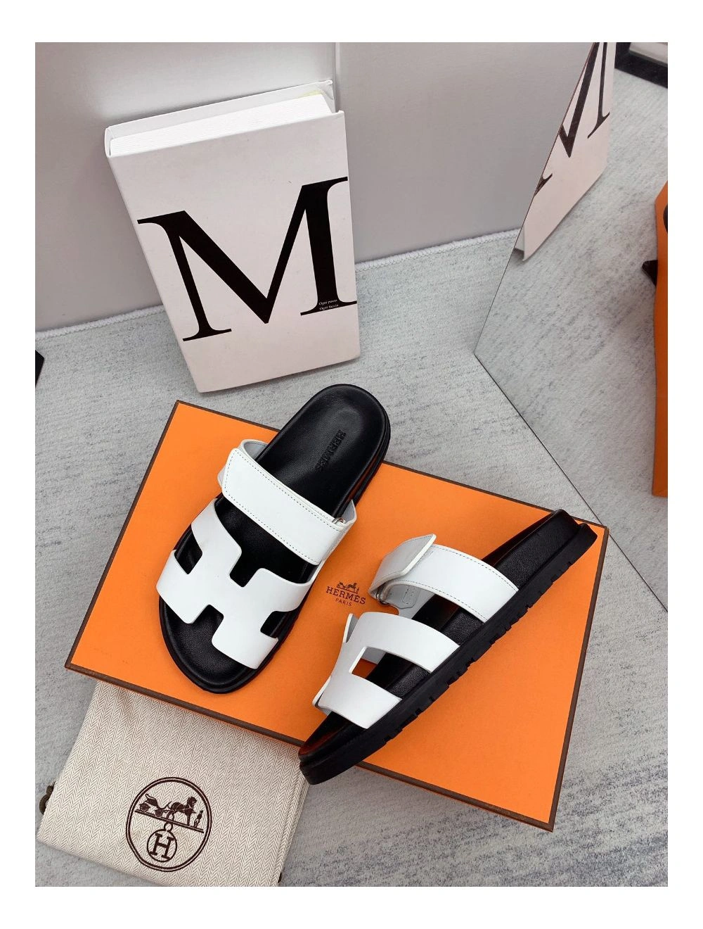 Hermes Women’s Chypre Sandals In White Calfskin