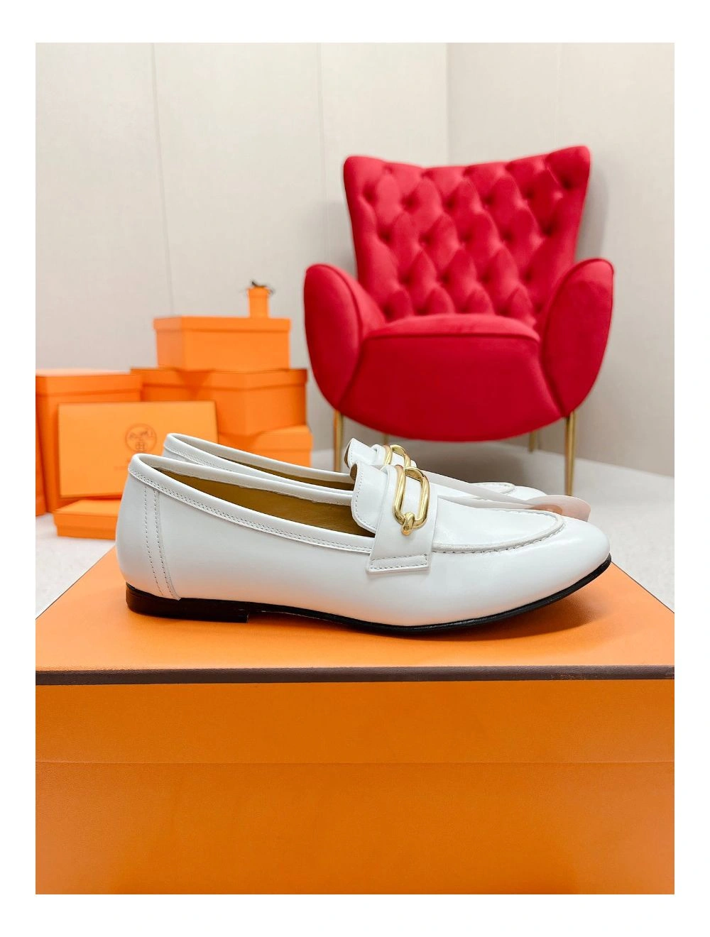 Hermes Women’s Colette Loafers in White Leather