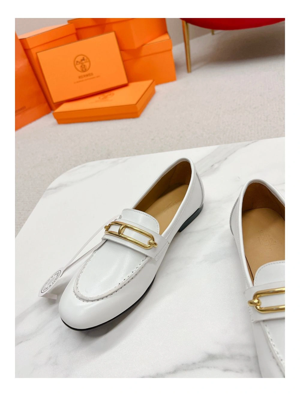 Hermes Women’s Colette Loafers in White Leather