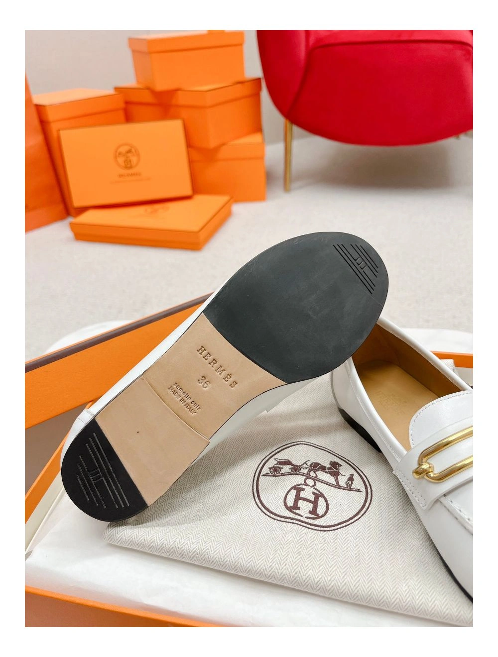 Hermes Women’s Colette Loafers in White Leather