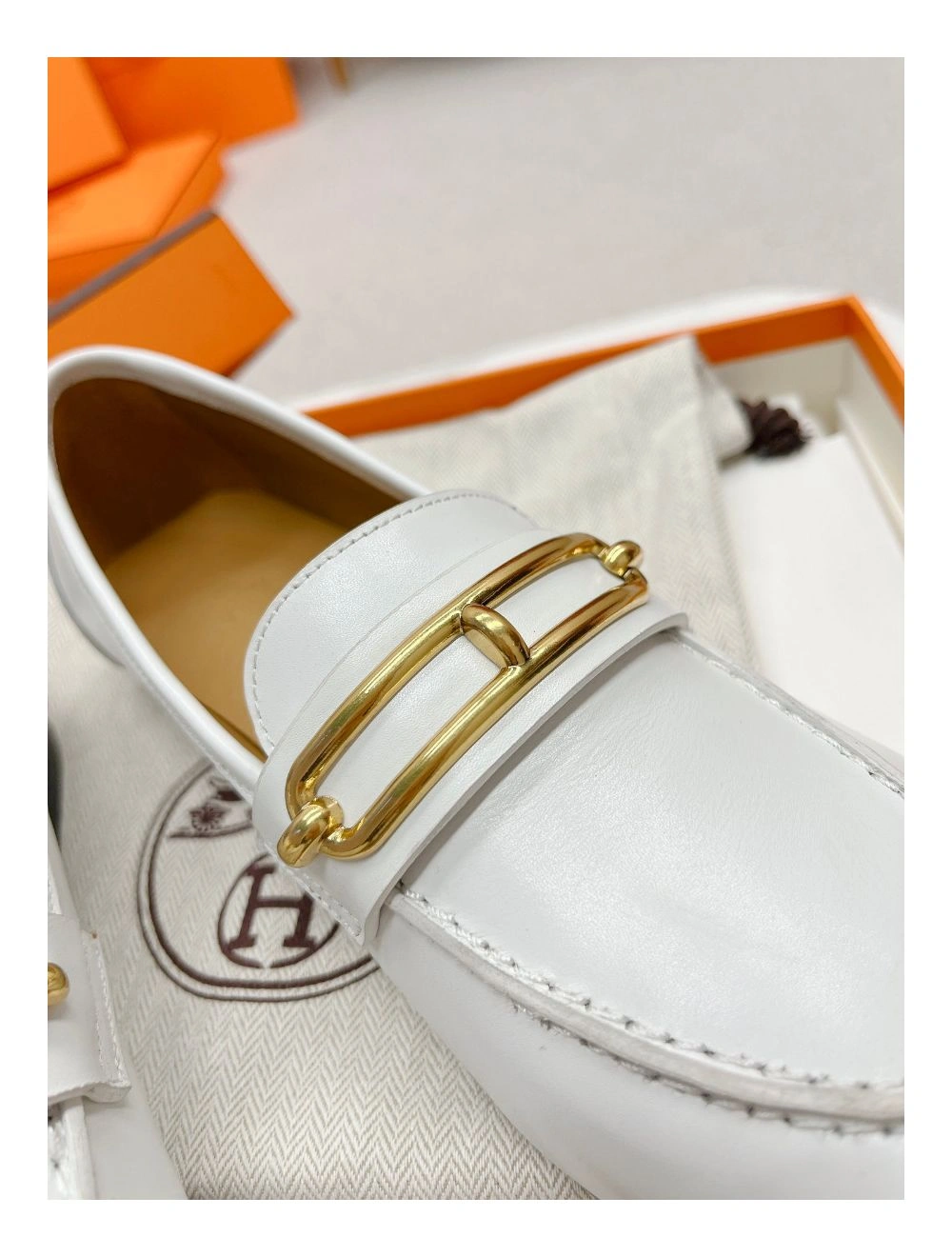 Hermes Women’s Colette Loafers in White Leather