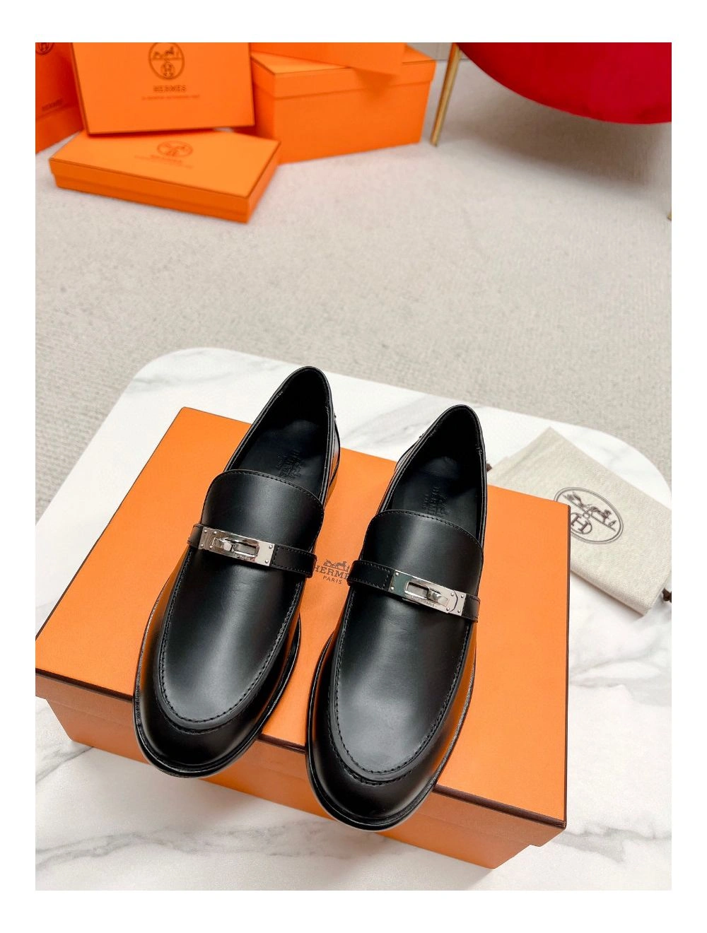 Hermes Women’s Destin Loafers in Black Leather