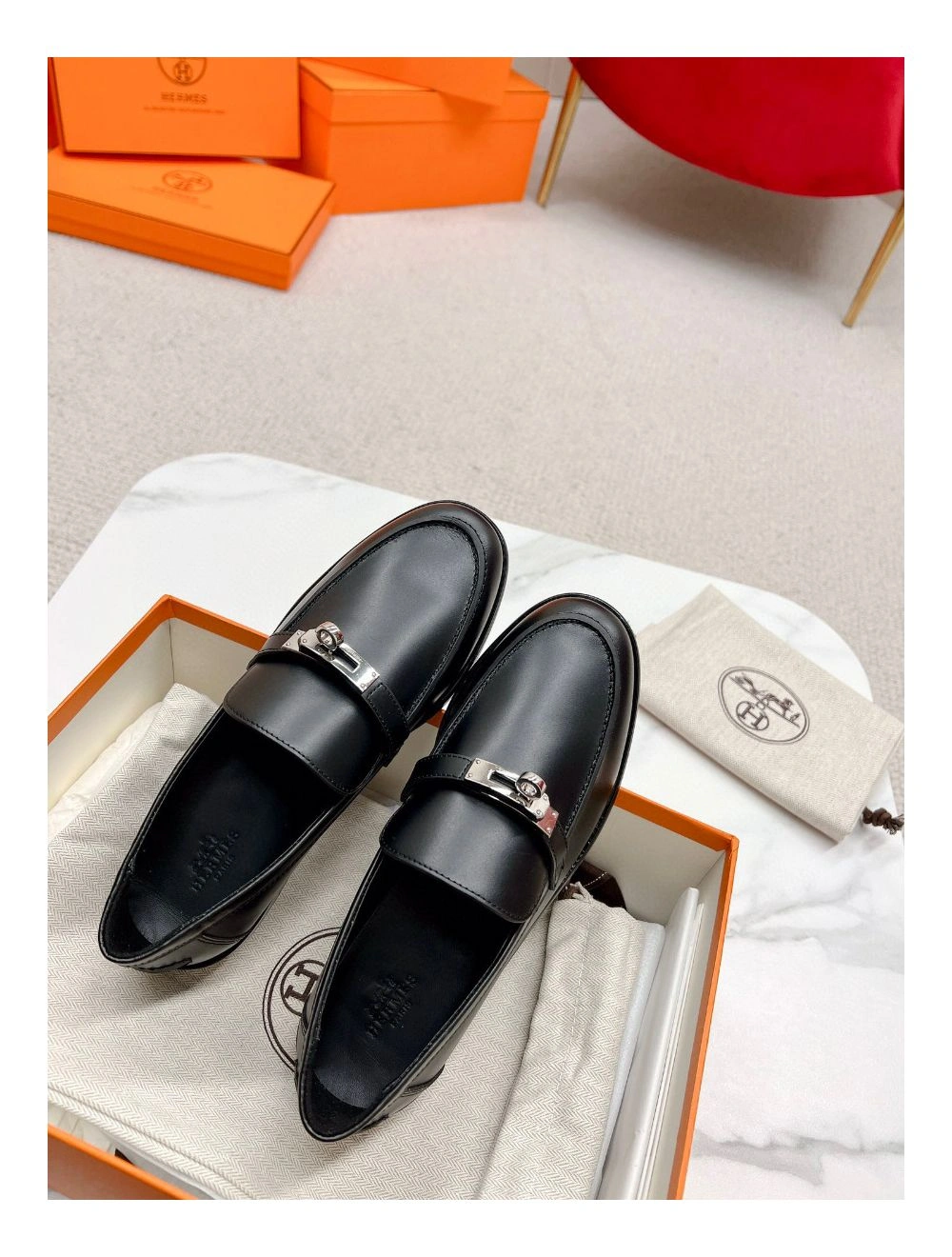 Hermes Women’s Destin Loafers in Black Leather