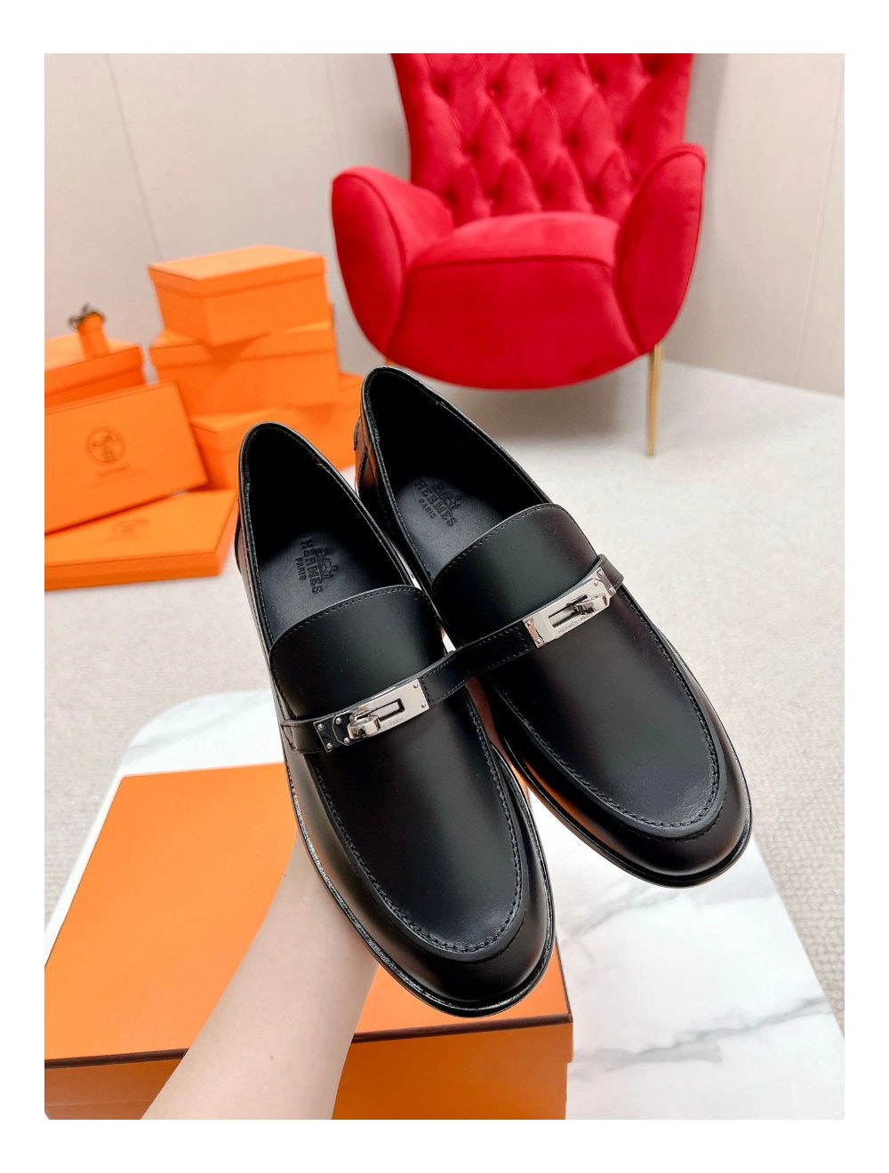 Hermes Women’s Destin Loafers in Black Leather