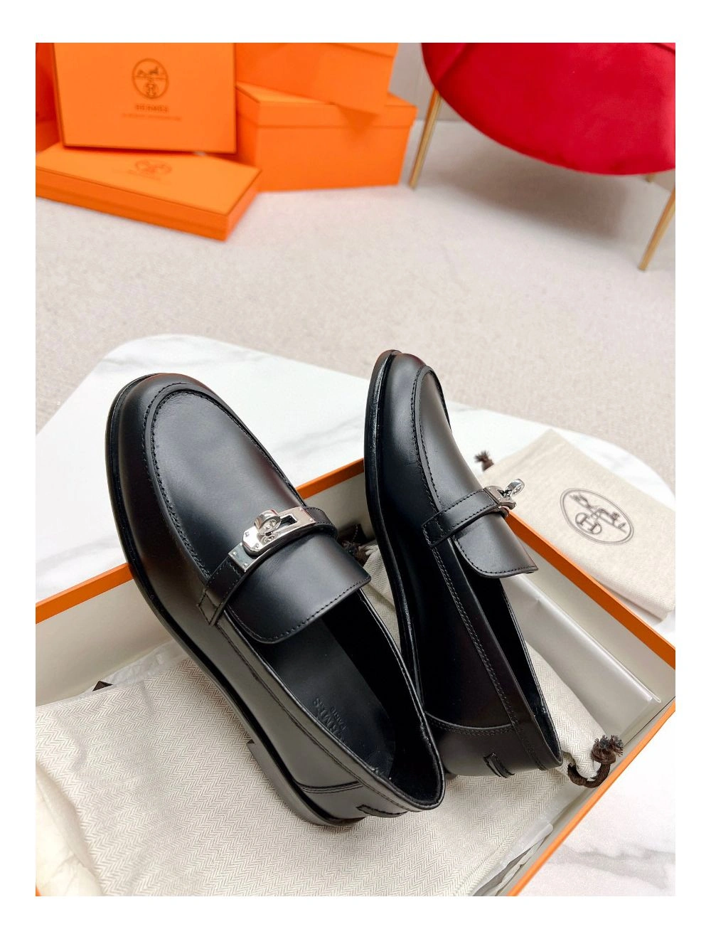 Hermes Women’s Destin Loafers in Black Leather