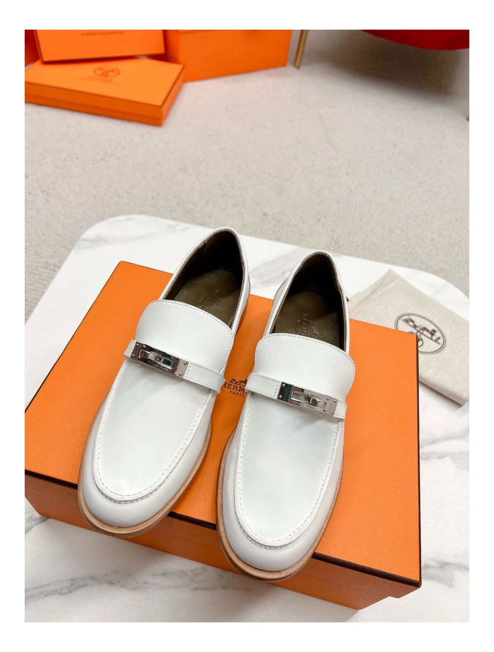 Hermes Women’s Destin Loafers in White Leather