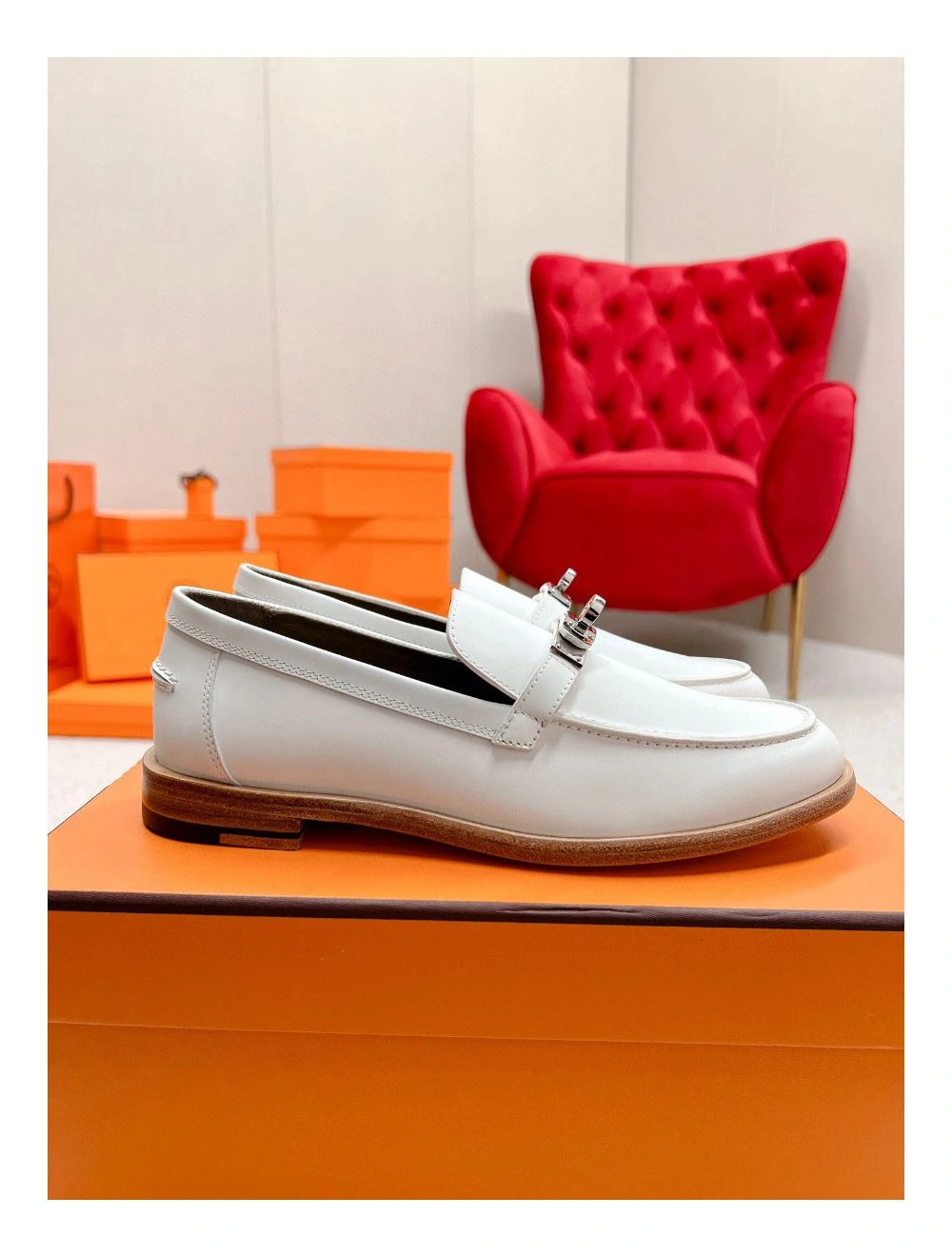 Hermes Women’s Destin Loafers in White Leather