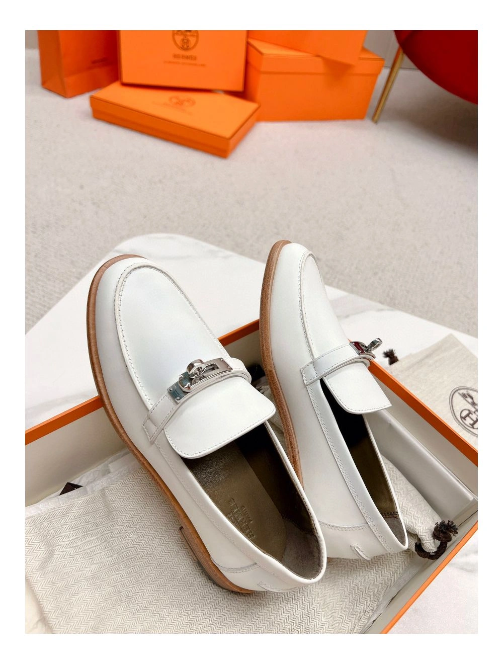 Hermes Women’s Destin Loafers in White Leather