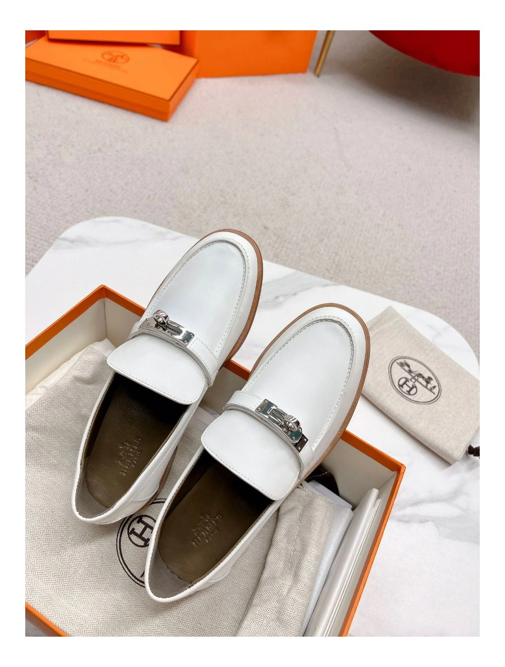 Hermes Women’s Destin Loafers in White Leather