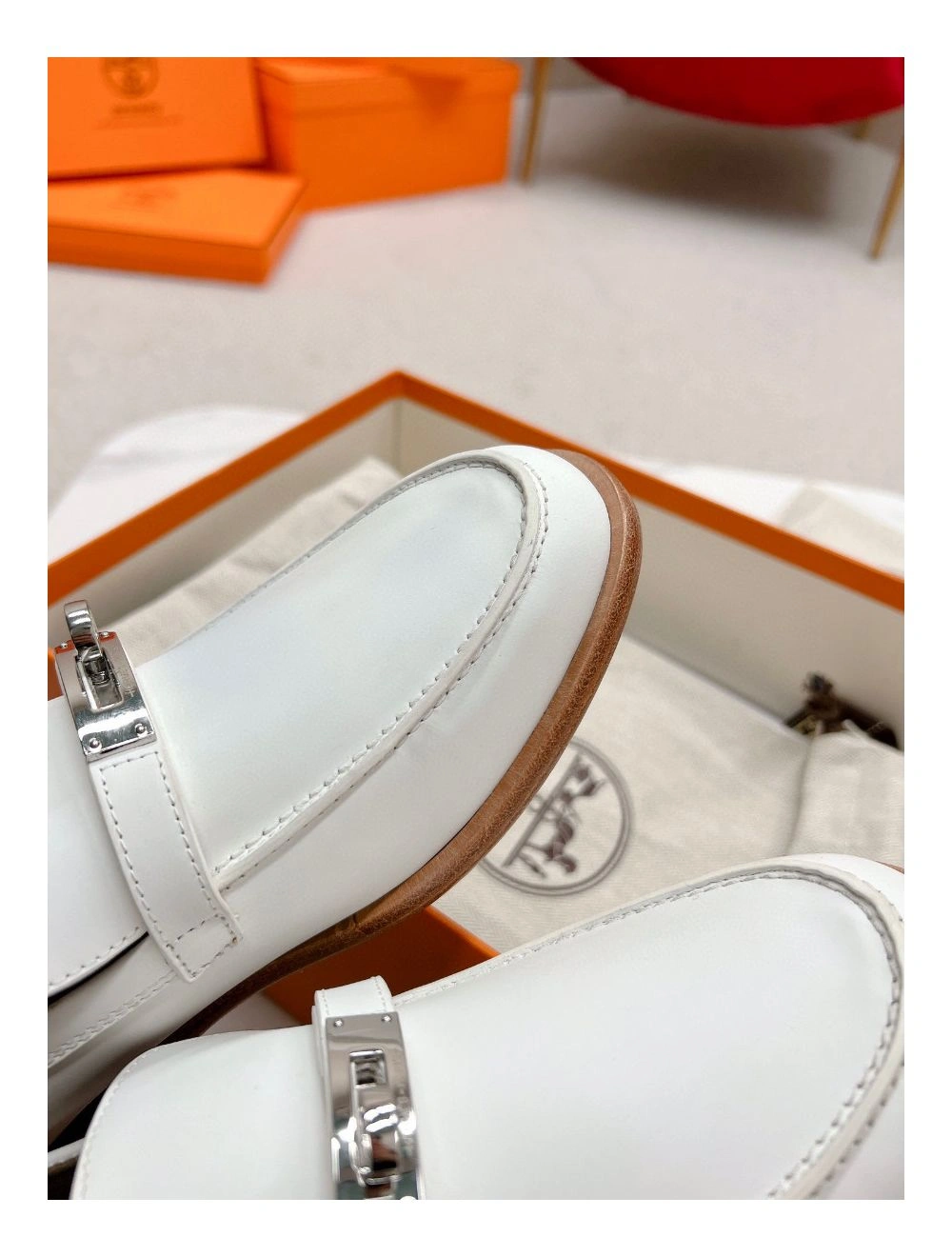 Hermes Women’s Destin Loafers in White Leather