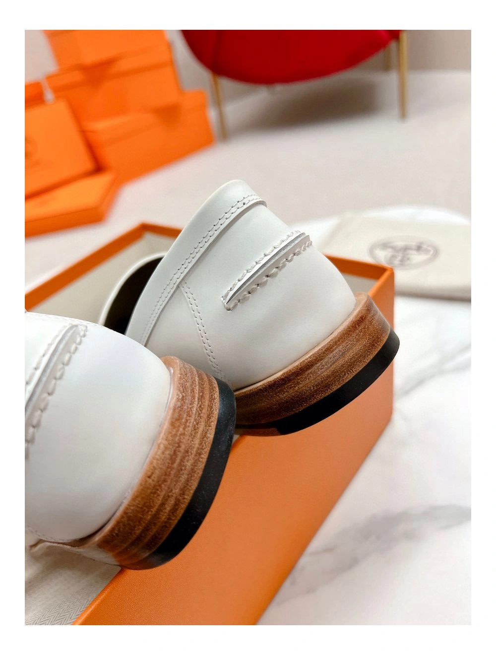 Hermes Women’s Destin Loafers in White Leather