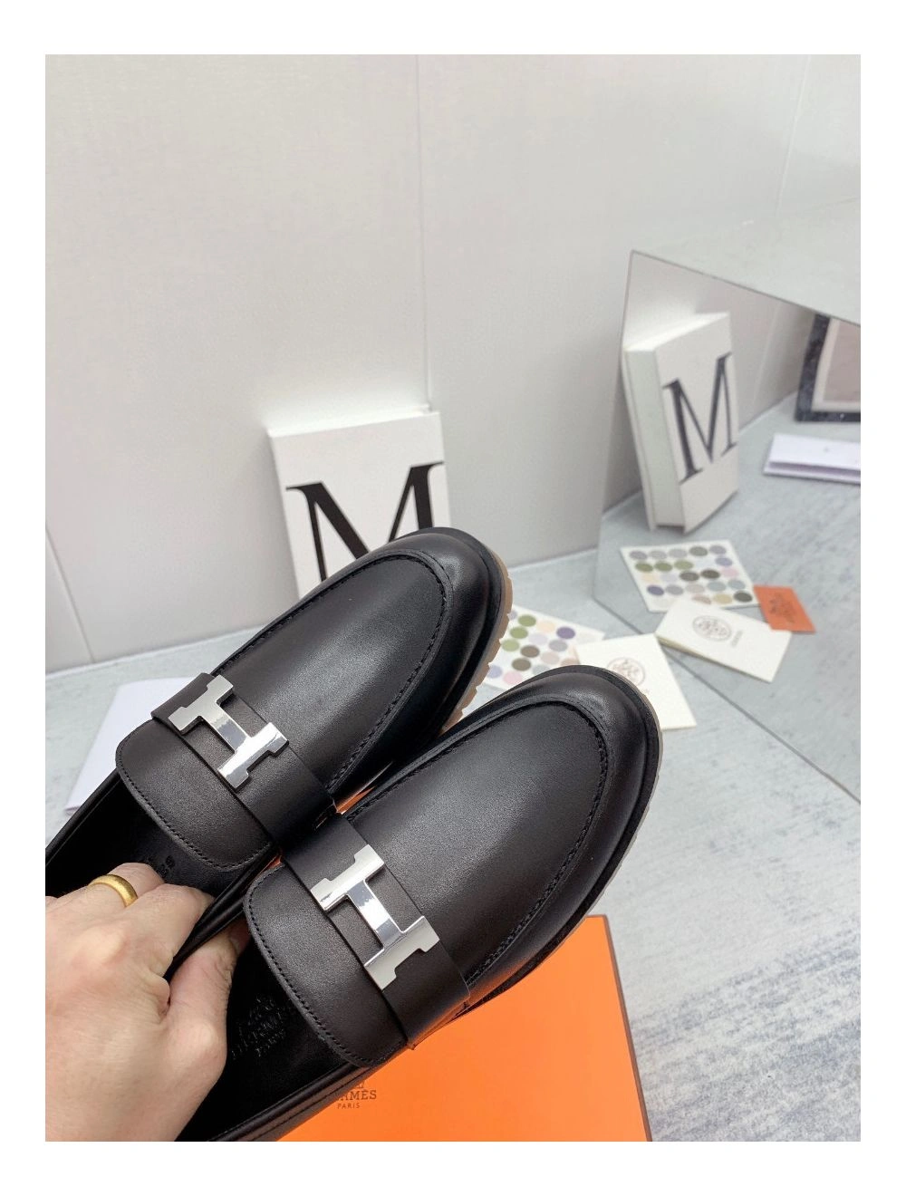 Hermes Women’s Faubourg Loafers in Black Leather