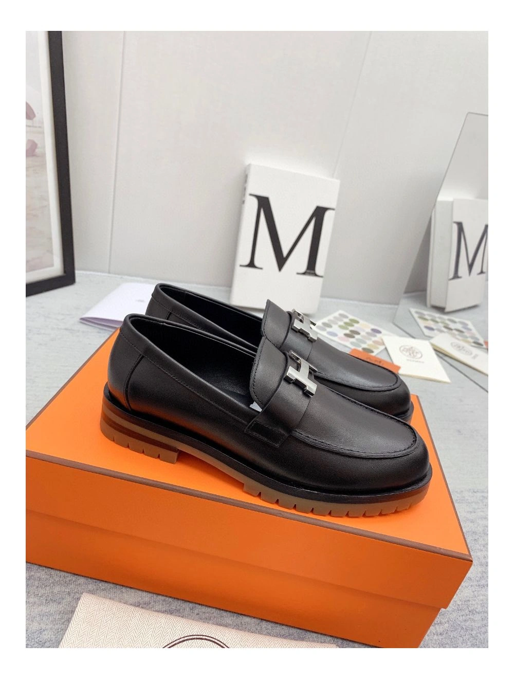 Hermes Women’s Faubourg Loafers in Black Leather