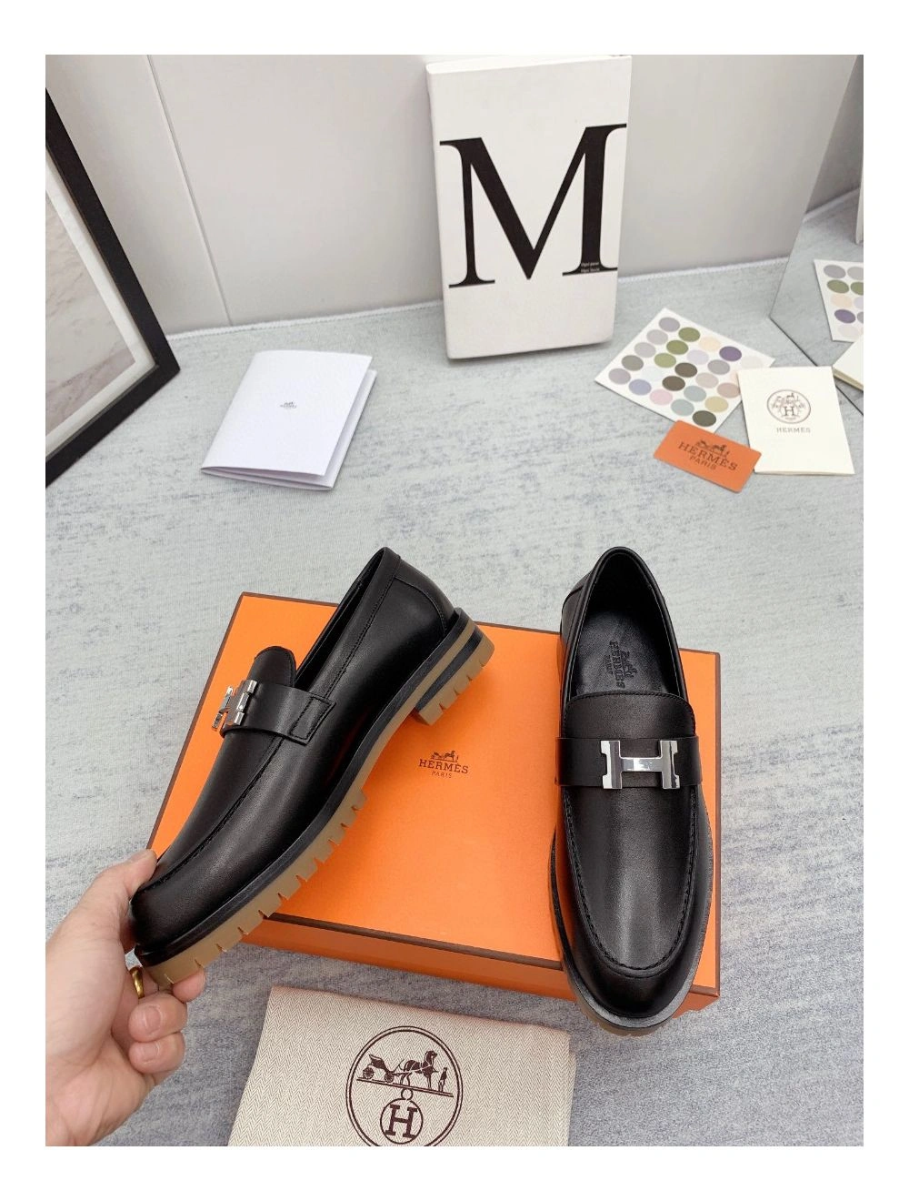 Hermes Women’s Faubourg Loafers in Black Leather