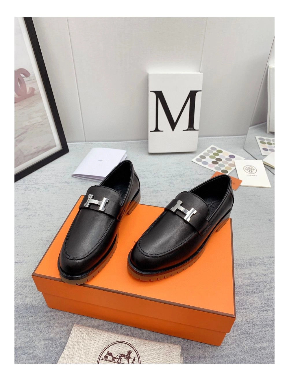 Hermes Women’s Faubourg Loafers in Black Leather
