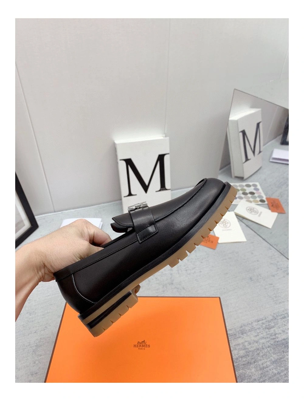 Hermes Women’s Faubourg Loafers in Black Leather