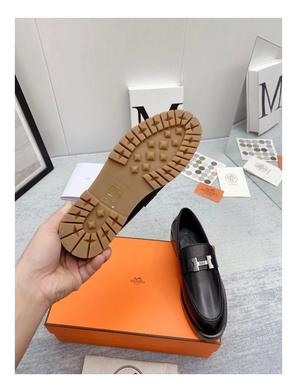 Hermes Women’s Faubourg Loafers in Black Leather