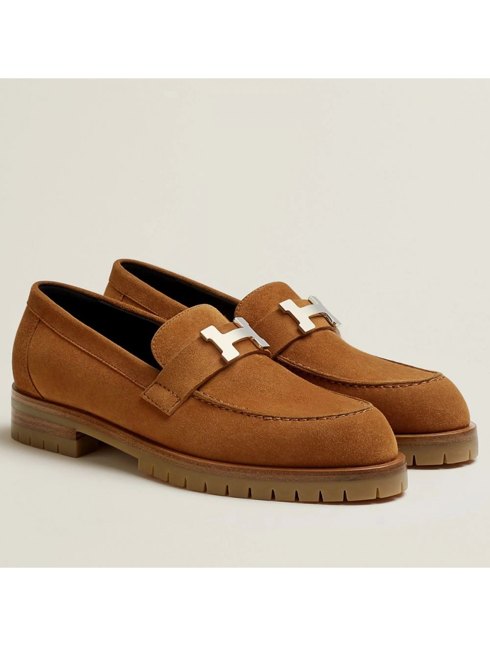 Hermes Women’s Faubourg Loafers in Brown Suede Leather