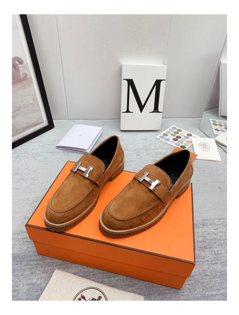 Hermes Women’s Faubourg Loafers in Brown Suede Leather