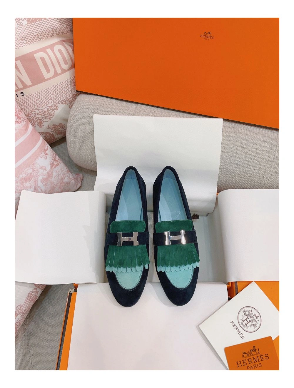 Hermes Women’s Royal Loafers in Multicolor Suede Leather