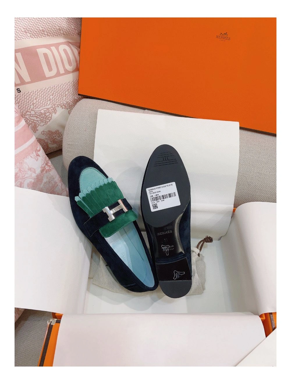 Hermes Women’s Royal Loafers in Multicolor Suede Leather