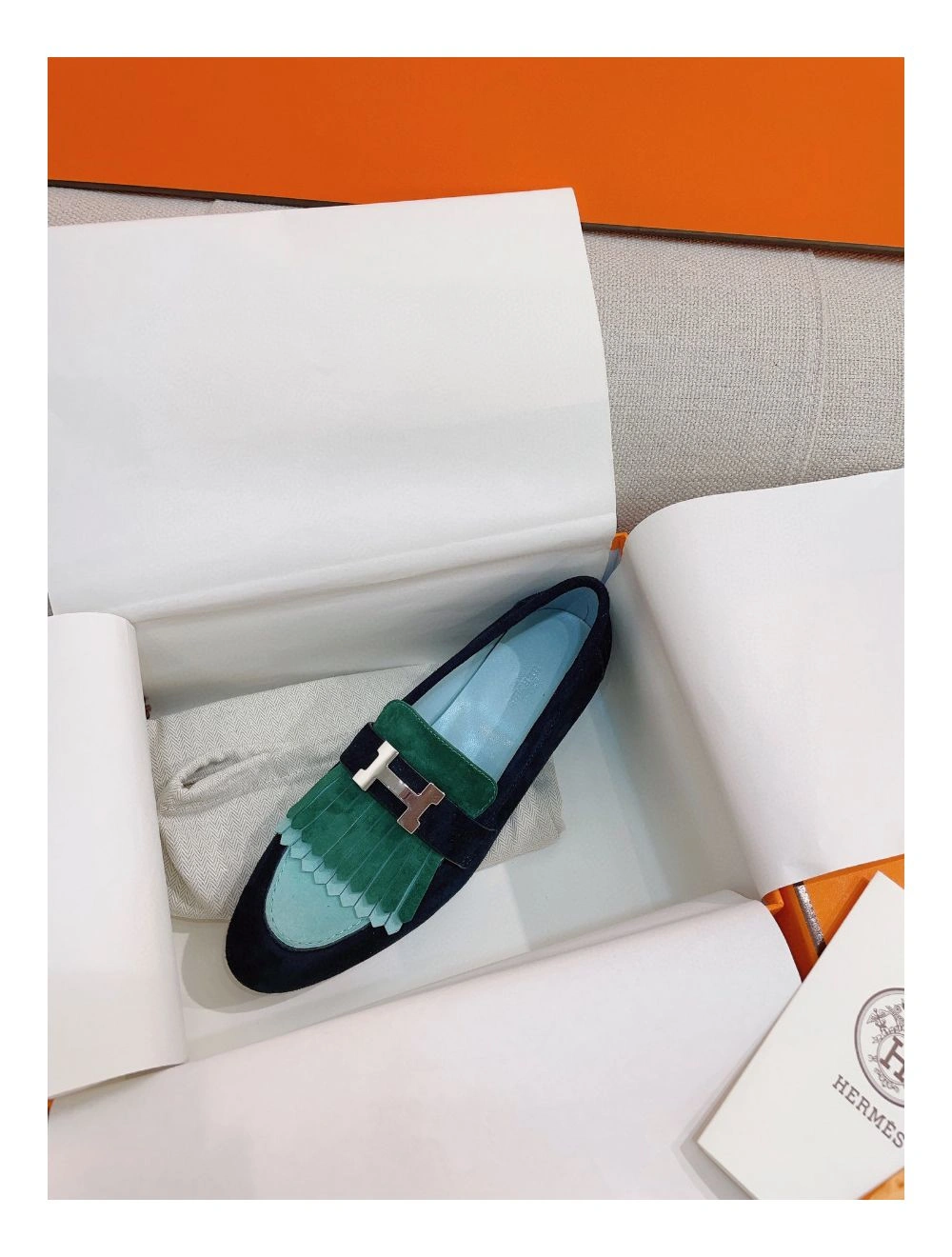 Hermes Women’s Royal Loafers in Multicolor Suede Leather