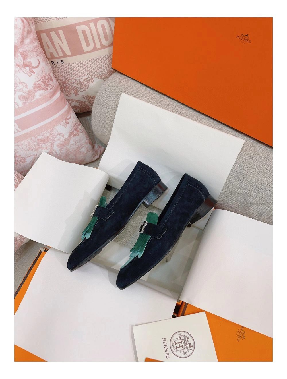 Hermes Women’s Royal Loafers in Multicolor Suede Leather