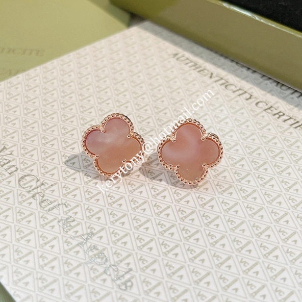 High Quality Van Cleef Arpels Vintage Alhambra Earring Rose Gold With Pink Mother-of-Pearl Imitation