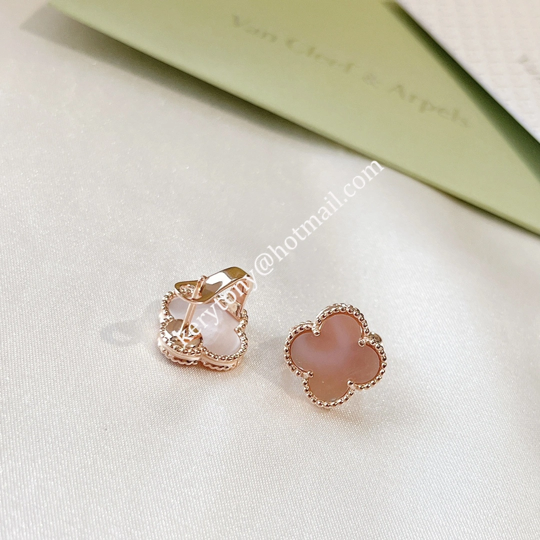 High Quality Van Cleef Arpels Vintage Alhambra Earring Rose Gold With Pink Mother-of-Pearl Imitation