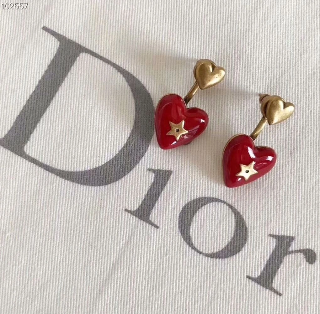 Hot Selling Dior Dioramour Red Heart Pendant Ladies Brass Drop Earrings 2018 Price E0934DMRLQ_D911