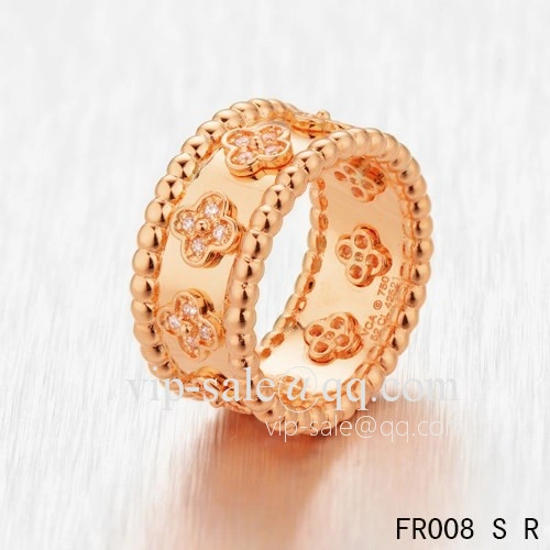 Imitation Van Cleef & Arpels Clover Ring In Pink With Round Diamonds