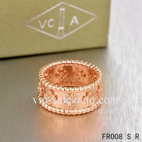 Imitation Van Cleef & Arpels Clover Ring In Pink With Round Diamonds