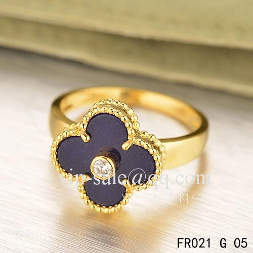 Imitation Van Cleef & Arpels Vintage Alhambra Ring In Yellow Gold With Black Onyx