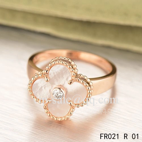 Imitation Van Cleef Vintage Alhambra Ring In Pink Gold With White Mother-Of-Pearl