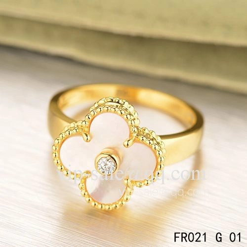 Imitation Van Cleef Vintage Alhambra Ring In Yellow Gold With White Mother-Of-Pearl